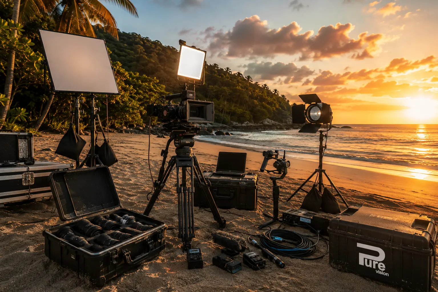Tournage Pure Vision en Guadeloupe — équipe et matériel audiovisuel professionnel
